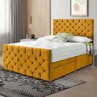 Dreamscape Super King Size Divan Bed with Storage - Mustard, Velvet