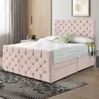 Dreamscape Super King Size Divan Bed with Storage - Pink, Velvet