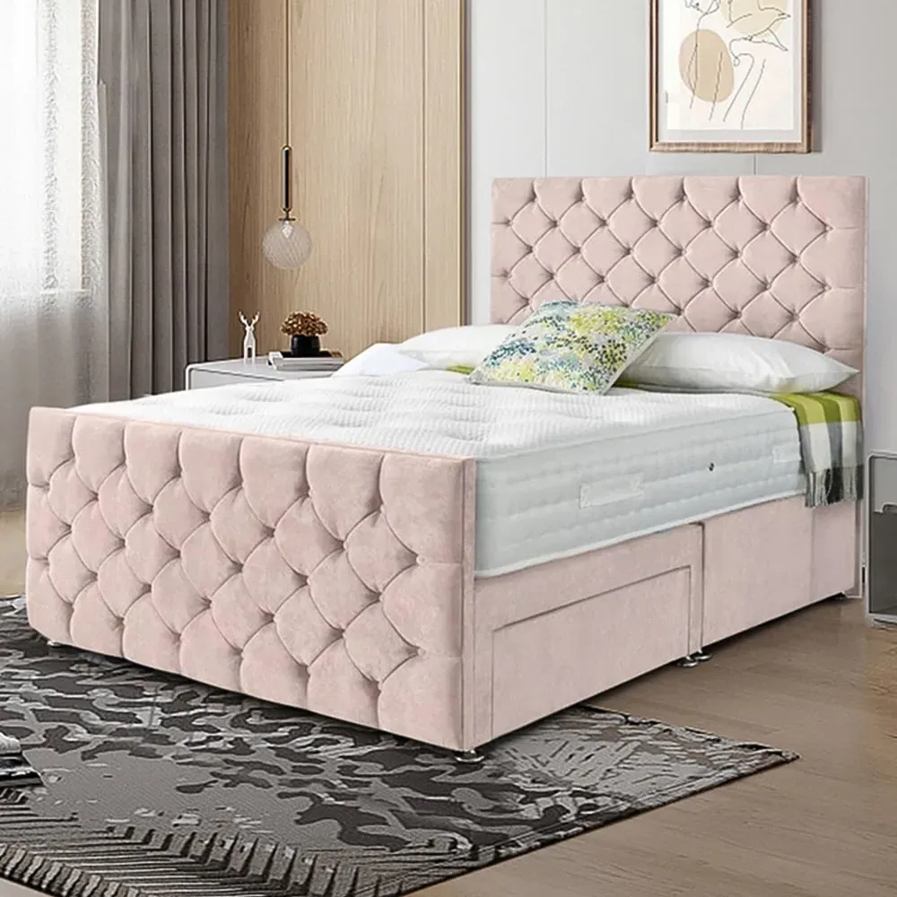Dreamscape Super King Size Divan Bed with Storage - Pink, Velvet