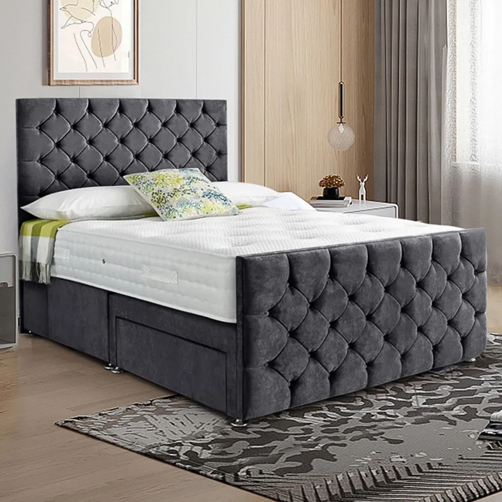 Dreamscape Super King Size Divan Bed with Storage - Silver, Velvet