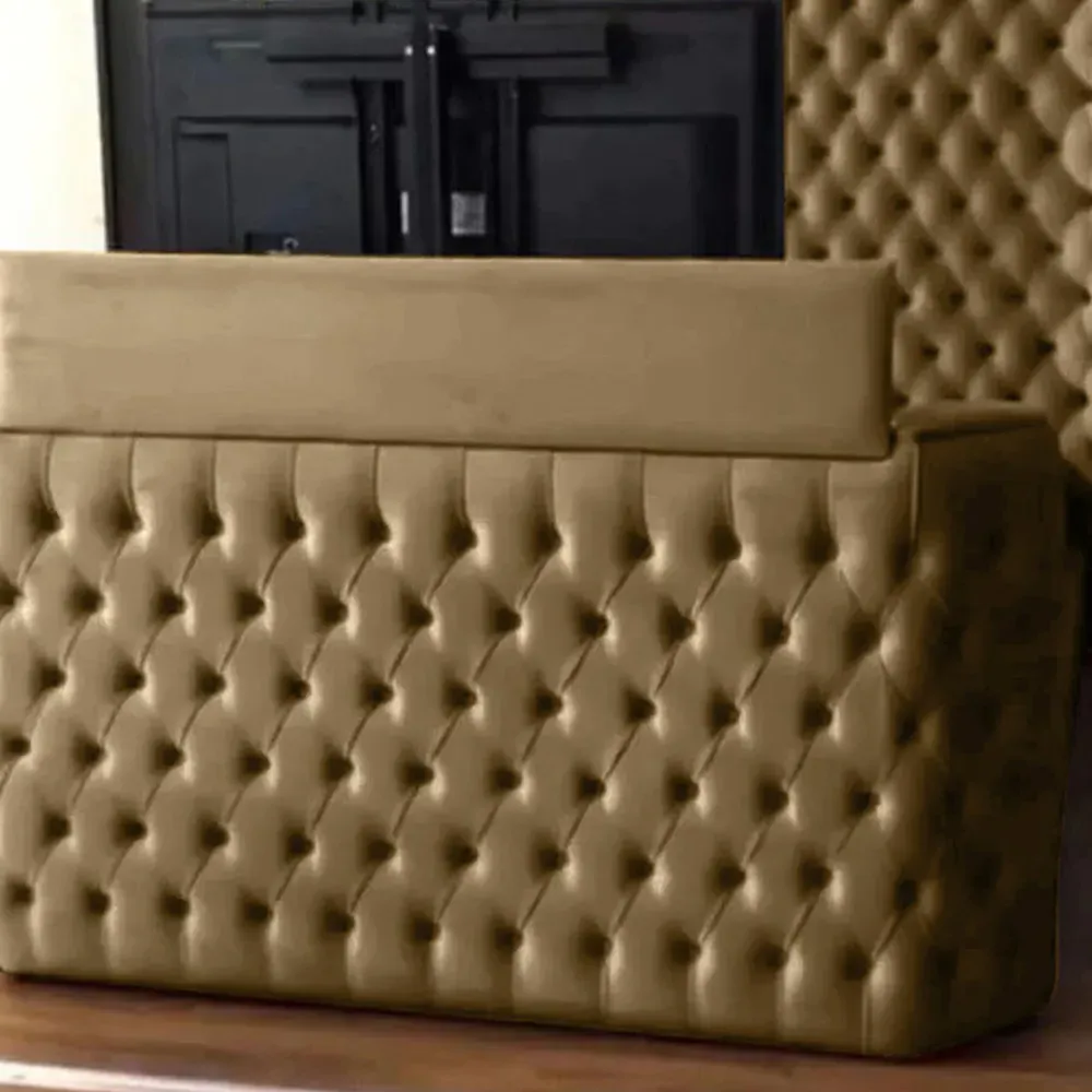 Elisa Double TV Bed Frame with Curved Headboard - Beige, Velvet