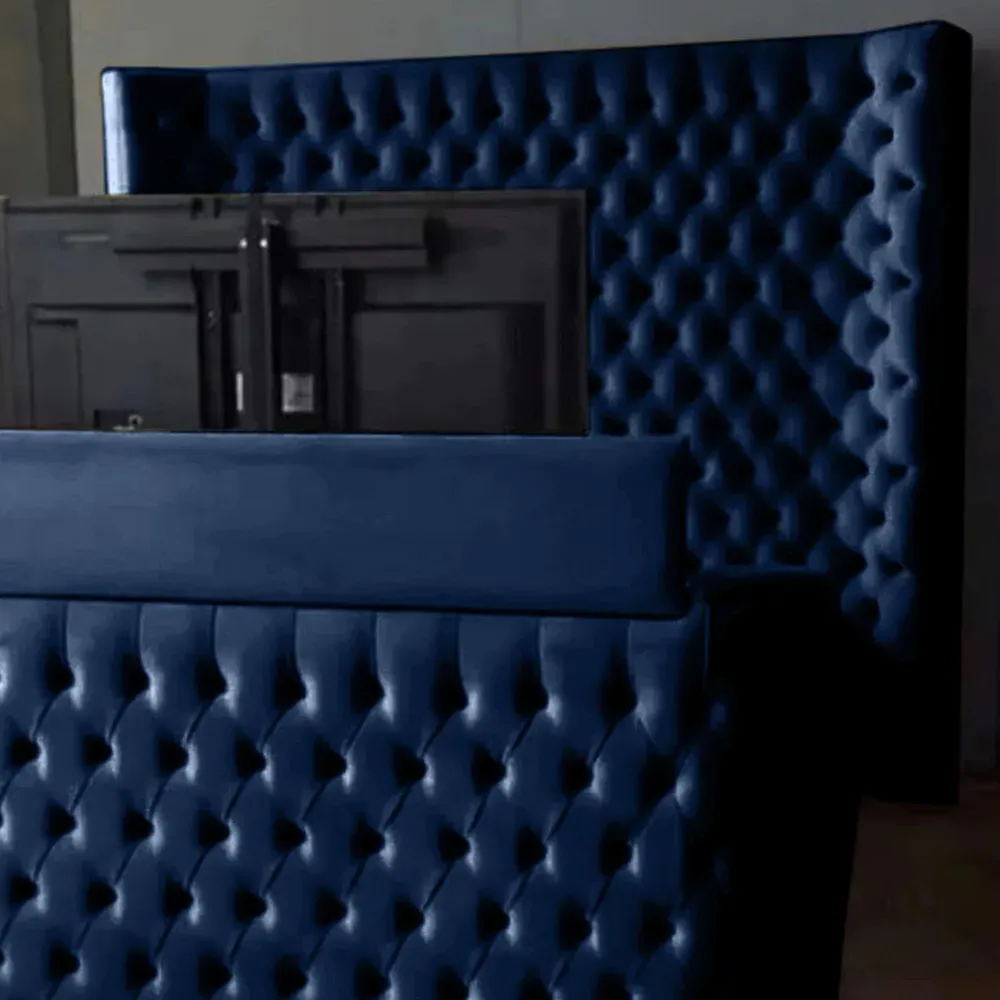 Elisa Double TV Bed Frame with Curved Headboard - Blue, Velvet