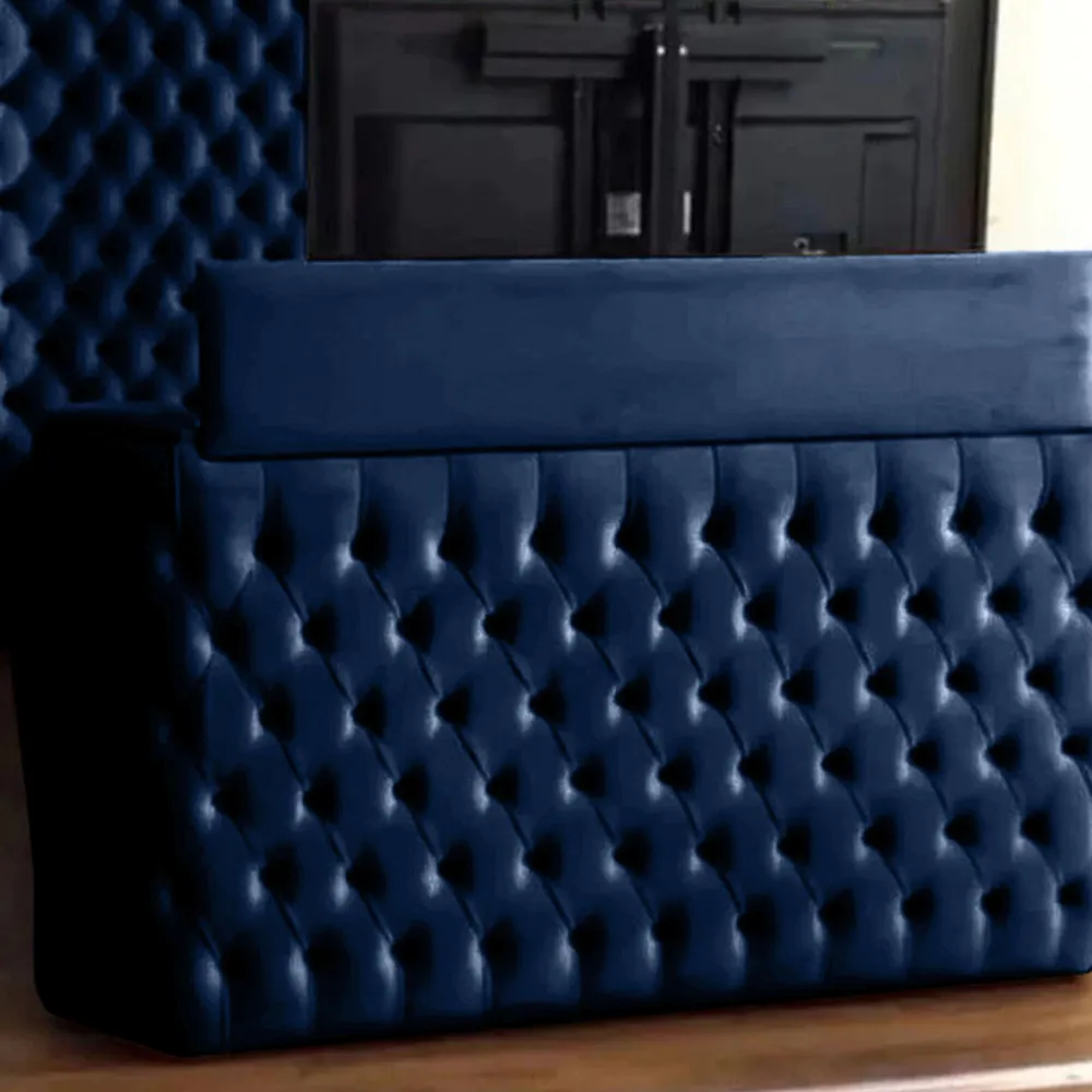 Elisa Double TV Bed Frame with Curved Headboard - Blue, Velvet