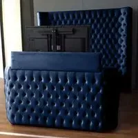 Elisa Double TV Bed Frame with Curved Headboard - Blue, Velvet