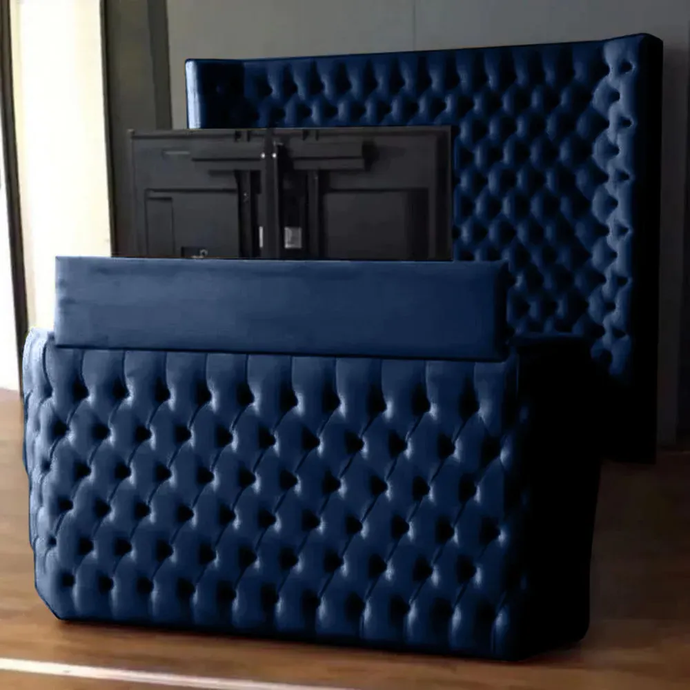 Elisa Double TV Bed Frame with Curved Headboard - Blue, Velvet