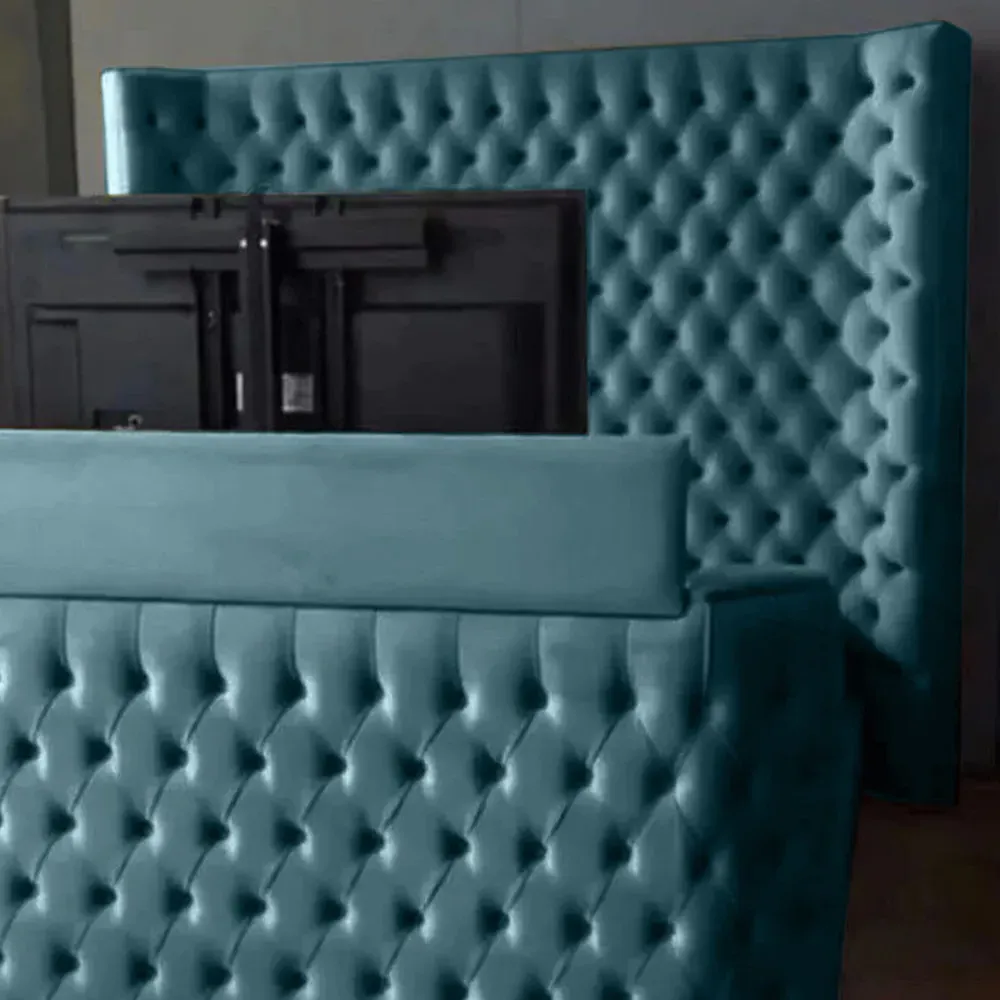 Elisa Double TV Bed Frame with Curved Headboard - Duck Egg, Velvet