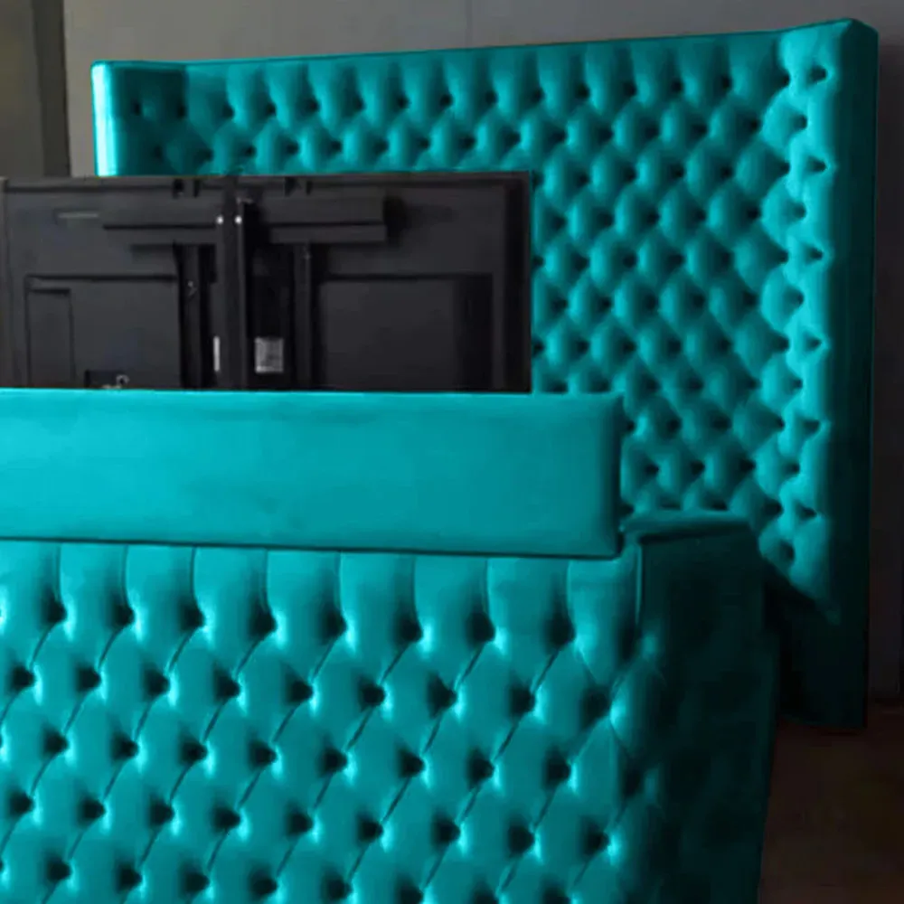 Elisa Double TV Bed Frame with Curved Headboard - Teal, Velvet