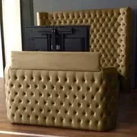 Elisa King Size TV Bed Frame with Curved Headboard - Beige, Velvet