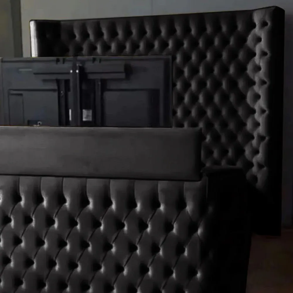 Elisa King Size TV Bed Frame with Curved Headboard - Black, Velvet