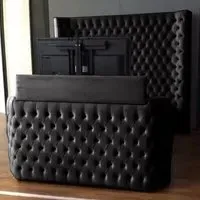 Elisa King Size TV Bed Frame with Curved Headboard - Black, Velvet