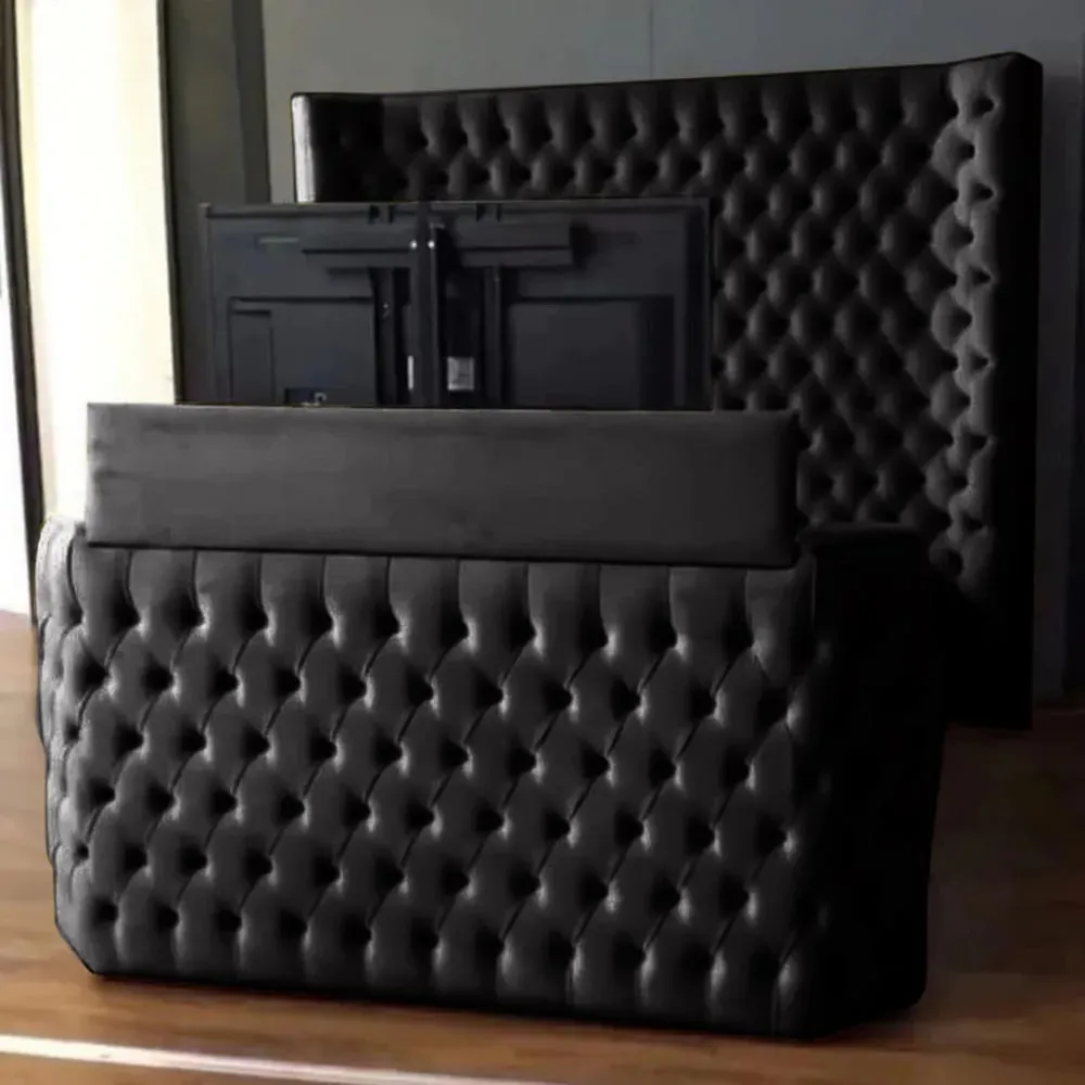 Elisa King Size TV Bed Frame with Curved Headboard - Black, Velvet