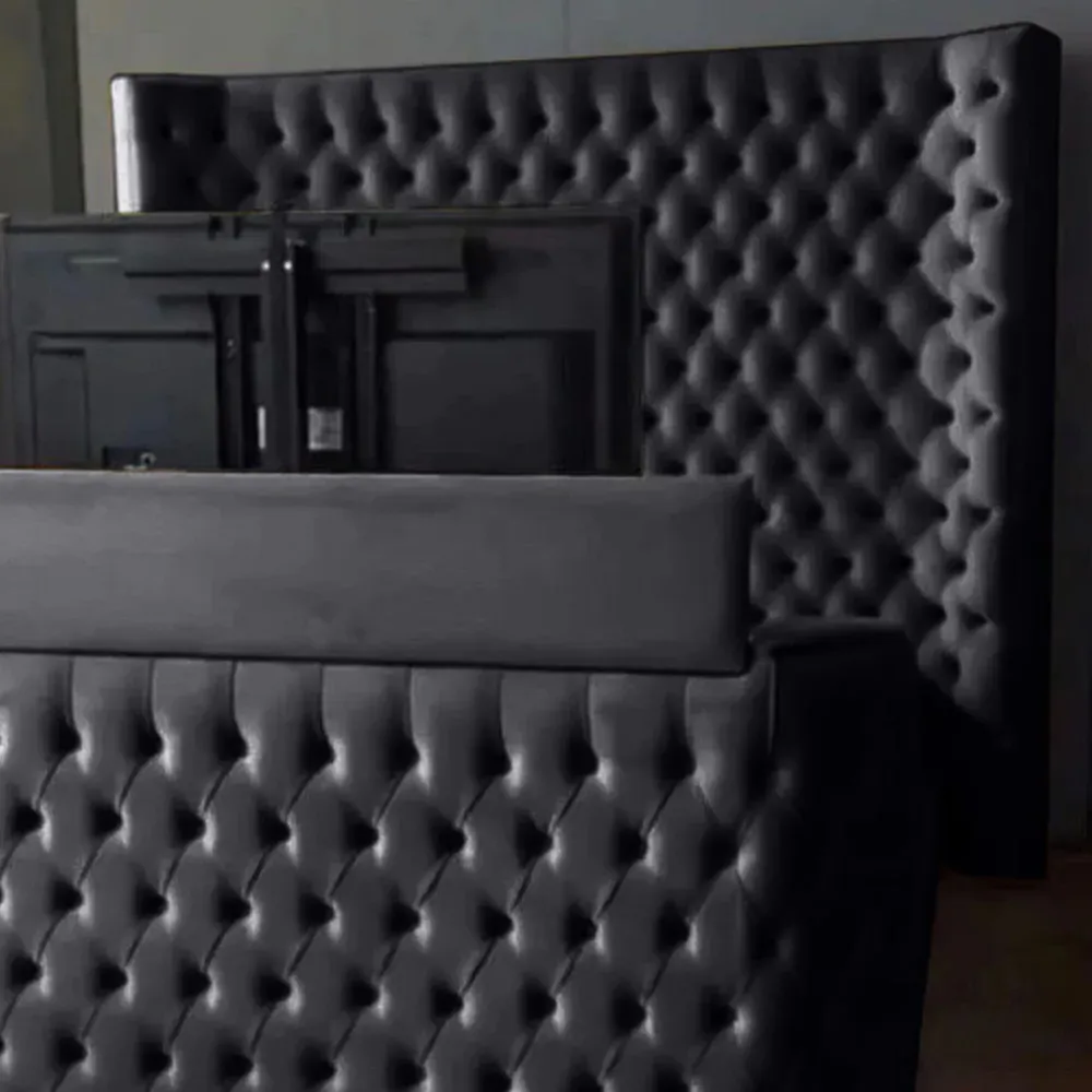 Elisa King Size TV Bed Frame with Curved Headboard - Grey, Velvet