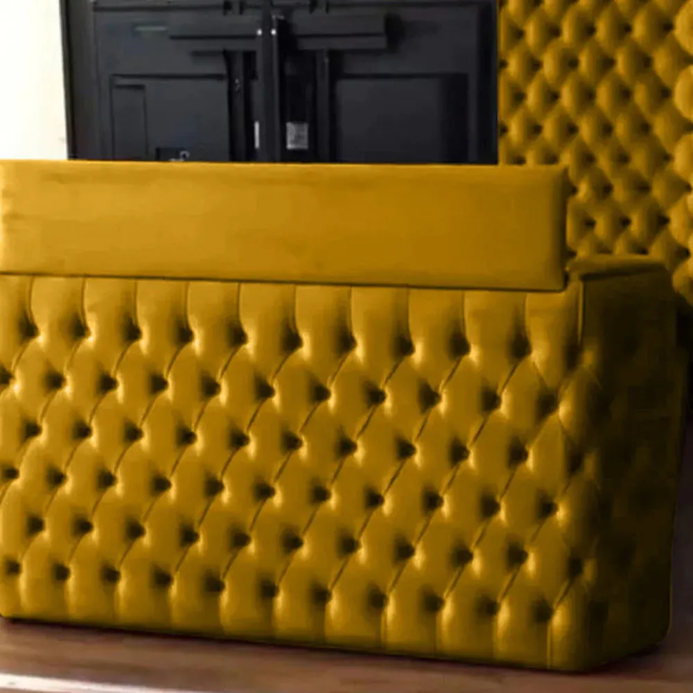 Elisa King Size TV Bed Frame with Curved Headboard - Mustard, Velvet