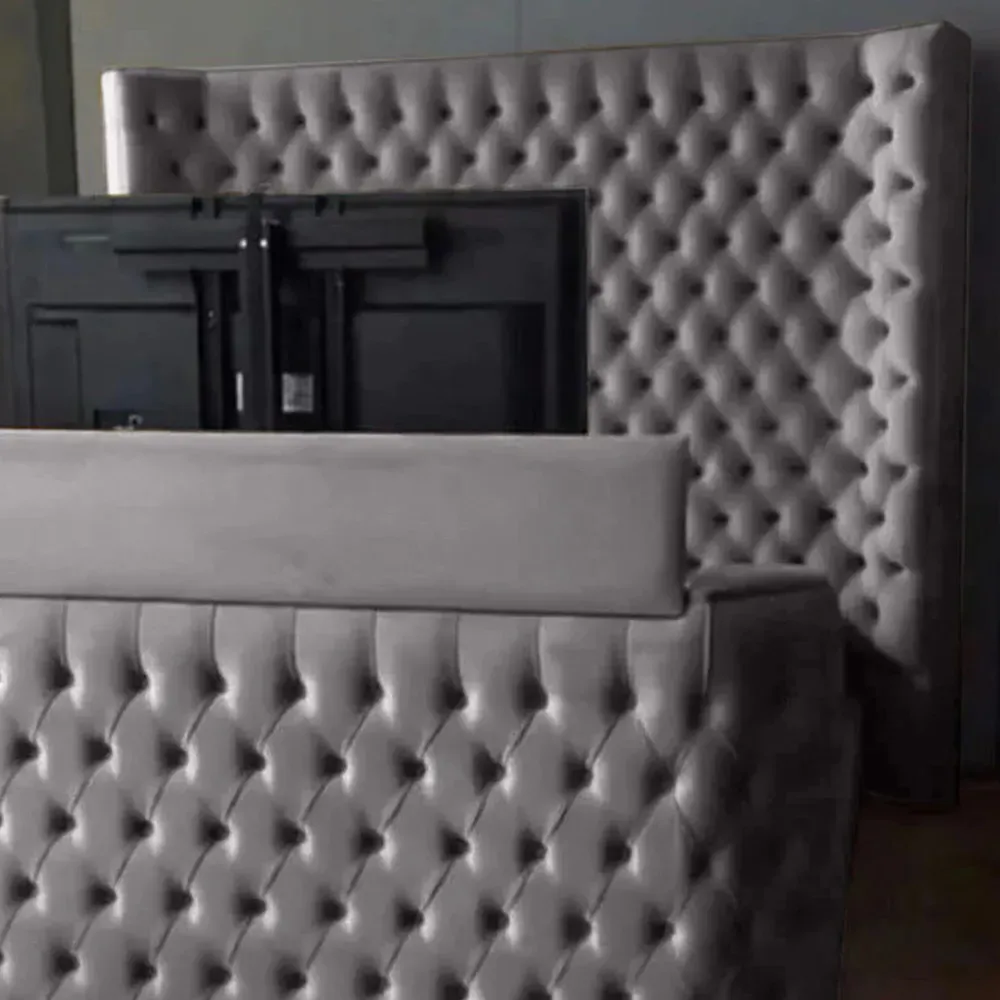 Elisa King Size TV Bed Frame with Curved Headboard - Silver, Velvet