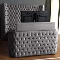 Elisa King Size TV Bed Frame with Curved Headboard - Silver, Velvet