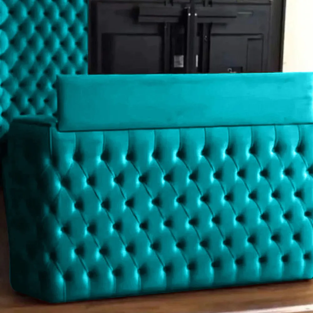 Elisa King Size TV Bed Frame with Curved Headboard - Teal, Velvet