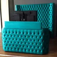 Elisa King Size TV Bed Frame with Curved Headboard - Teal, Velvet