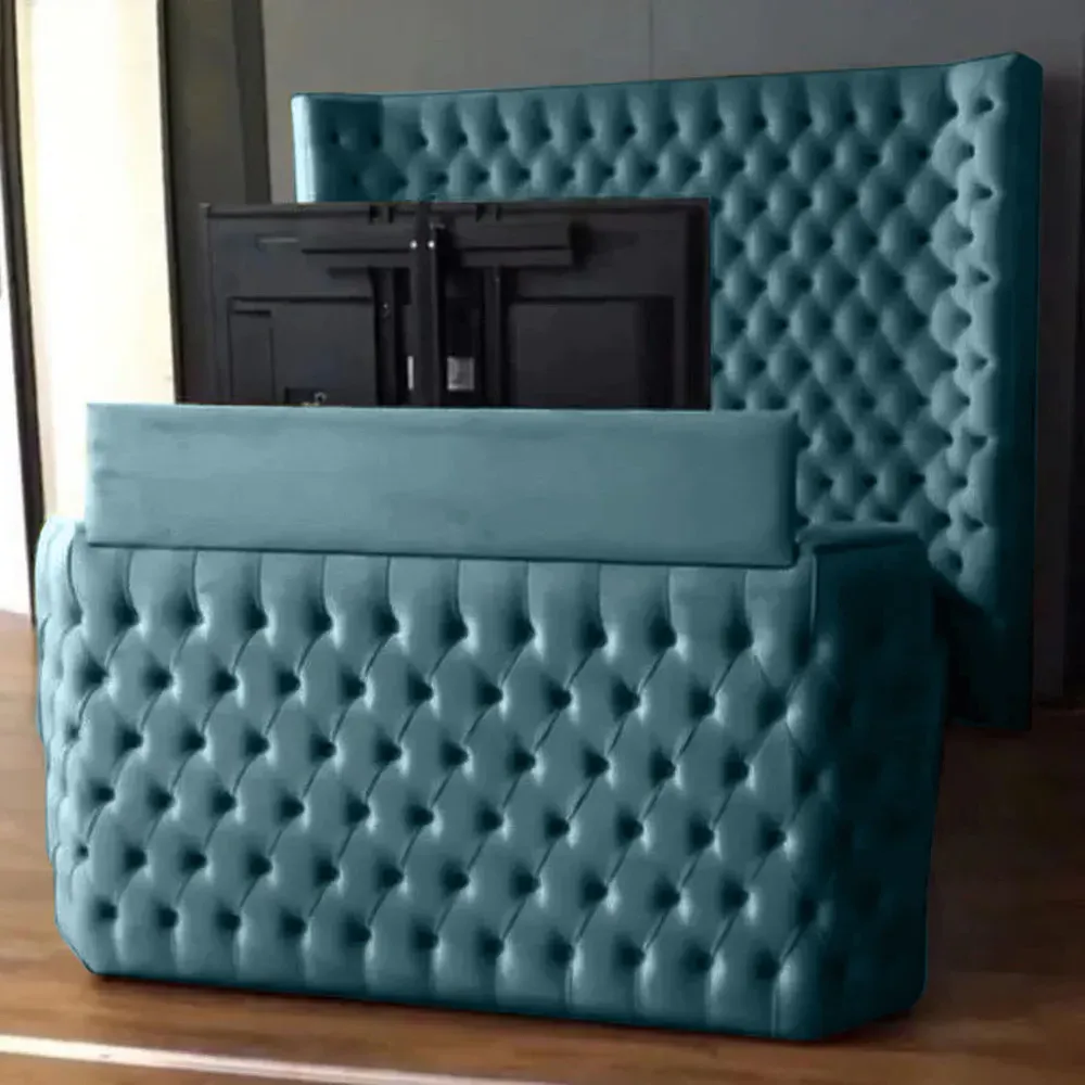 Elisa Super King Size TV Bed Frame with Curved Headboard - Blue, Velvet