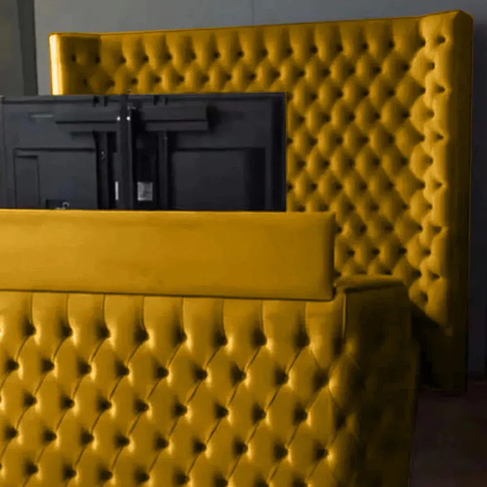 Elisa Super King Size TV Bed Frame with Curved Headboard - Mustard, Velvet