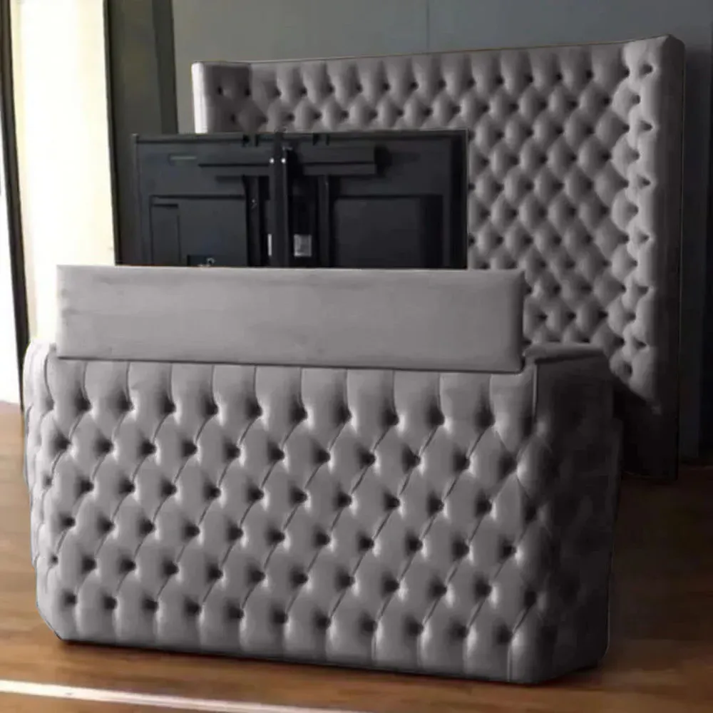 Elisa Super King Size TV Bed Frame with Curved Headboard - Silver, Velvet