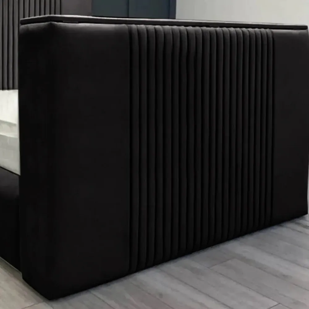 Emri Double TV Bed Frame with Lined Headboard - Black, Velvet