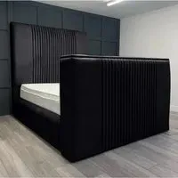 Emri Double TV Bed Frame with Lined Headboard - Steel, Velvet