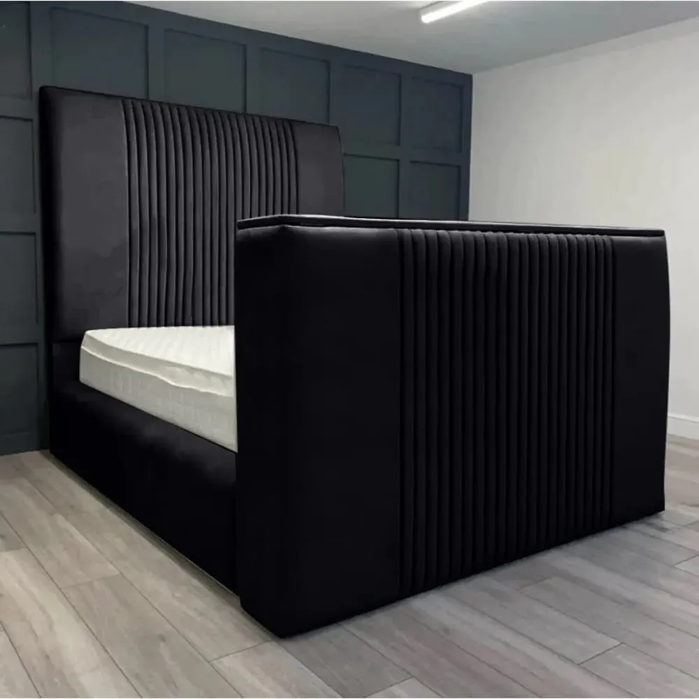 Emri Double TV Bed Frame with Lined Headboard - Steel, Velvet