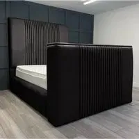 Emri King Size TV Bed Frame with Lined Headboard - Black, Velvet