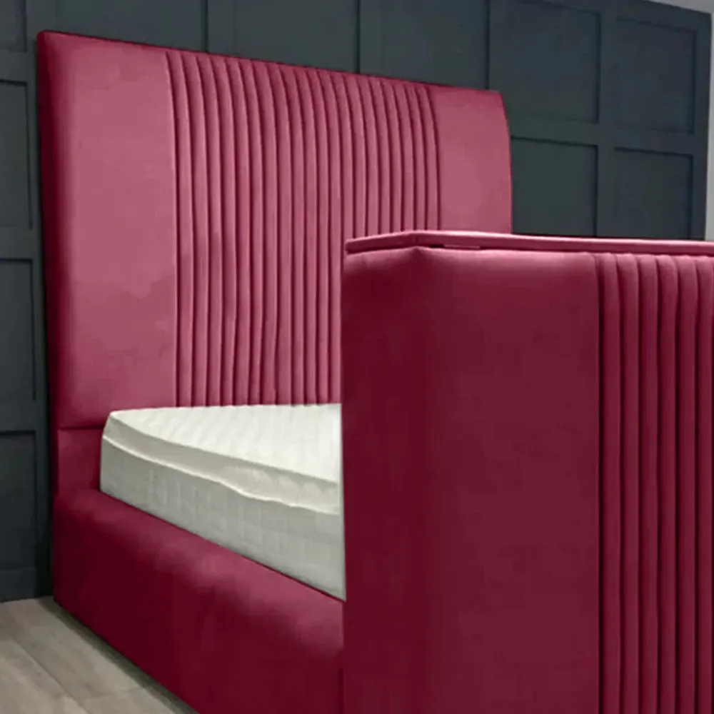 Emri King Size TV Bed Frame with Lined Headboard - Brown, Velvet