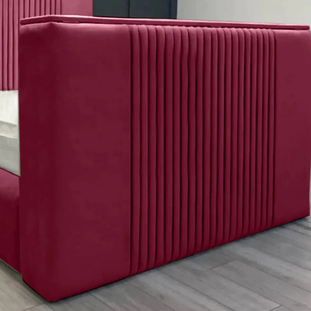 Emri King Size TV Bed Frame with Lined Headboard - Brown, Velvet