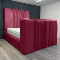 Emri King Size TV Bed Frame with Lined Headboard - Brown, Velvet