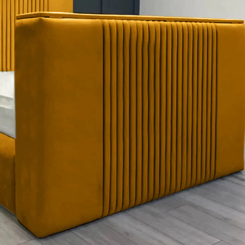Emri King Size TV Bed Frame with Lined Headboard - Mustard, Velvet