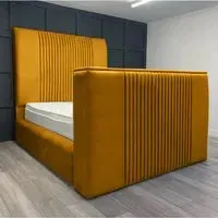Emri King Size TV Bed Frame with Lined Headboard - Mustard, Velvet