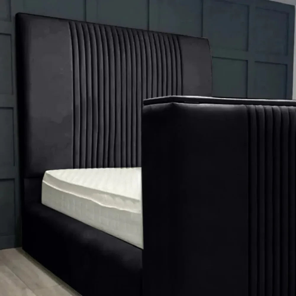 Emri King Size TV Bed Frame with Storage - Grey, Velvet