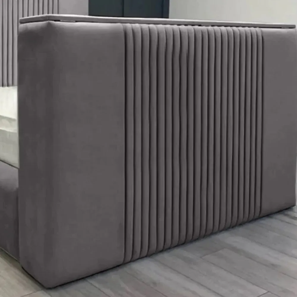 Emri King Size TV Bed Frame with Storage - Silver, Velvet