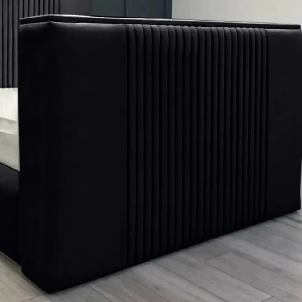 Emri Super King Size TV Bed Frame with Storage - Grey, Velvet