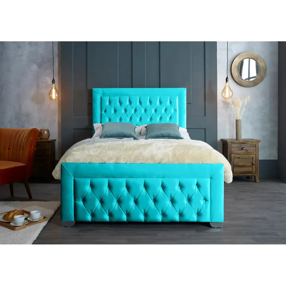 Gelson Double Bed Frame with Chesterfield Headboard - Teal, Velvet