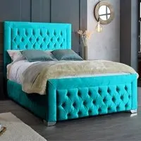 Gelson Double Bed Frame with Chesterfield Headboard - Teal, Velvet