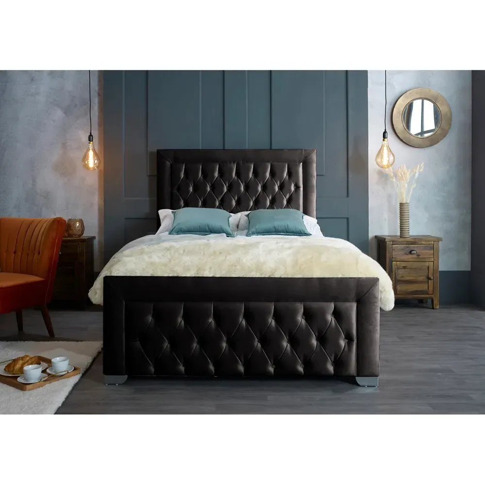 Gelson King Size Bed Frame with Chesterfield Headboard - Black, Velvet