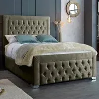 Gelson King Size Bed Frame with Chesterfield Headboard - Grey, Velvet