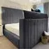 Genna King Size TV Bed Frame with Lined Headboard - Grey, Velvet