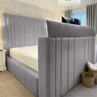 Genna Super King Size TV Bed Frame with Lined Headboard - Silver, Velvet