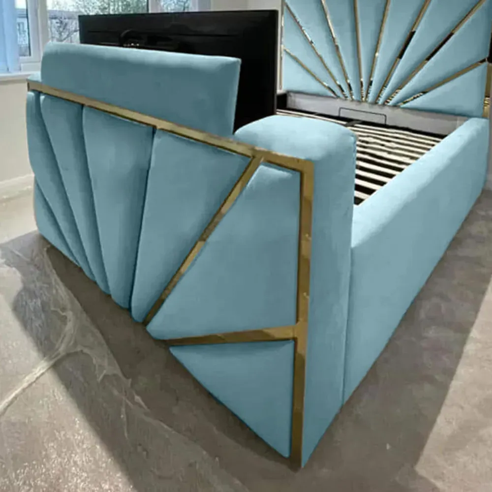 Leniva Double TV Bed Frame - Duck Egg, Velvet