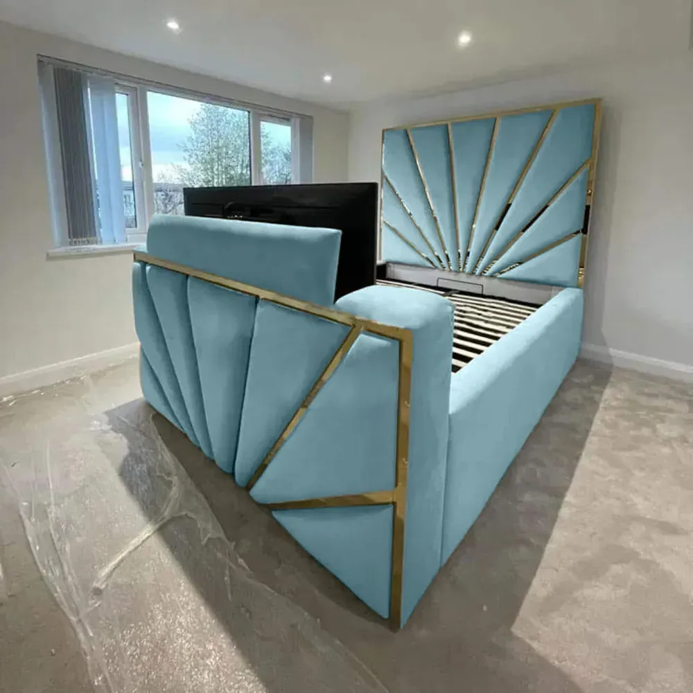 Leniva Double TV Bed Frame - Duck Egg, Velvet