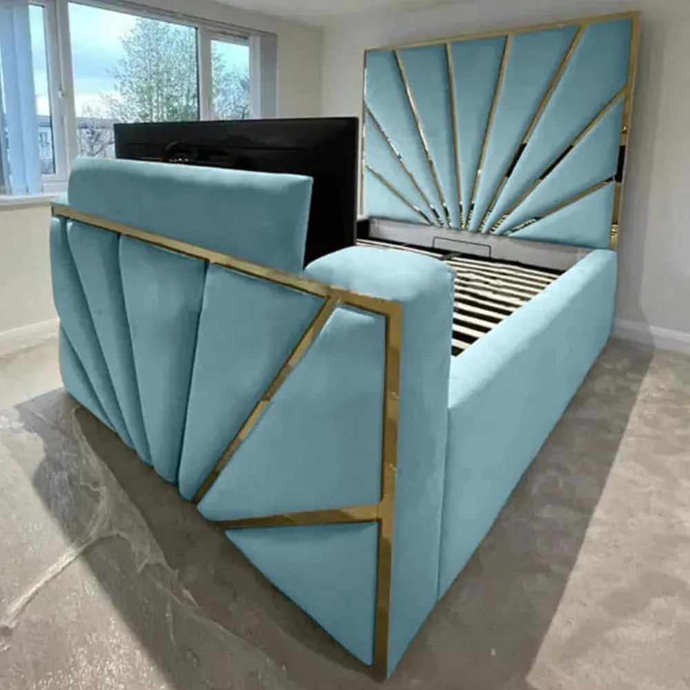 Leniva Double TV Bed Frame - Duck Egg, Velvet