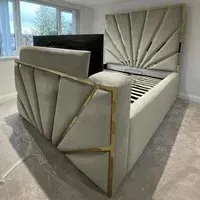 Leniva Double TV Bed Frame - Grey, Velvet