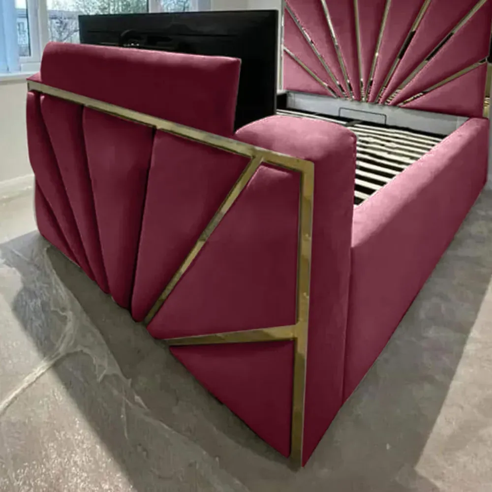 Leniva Double TV Bed Frame - Maroon, Velvet