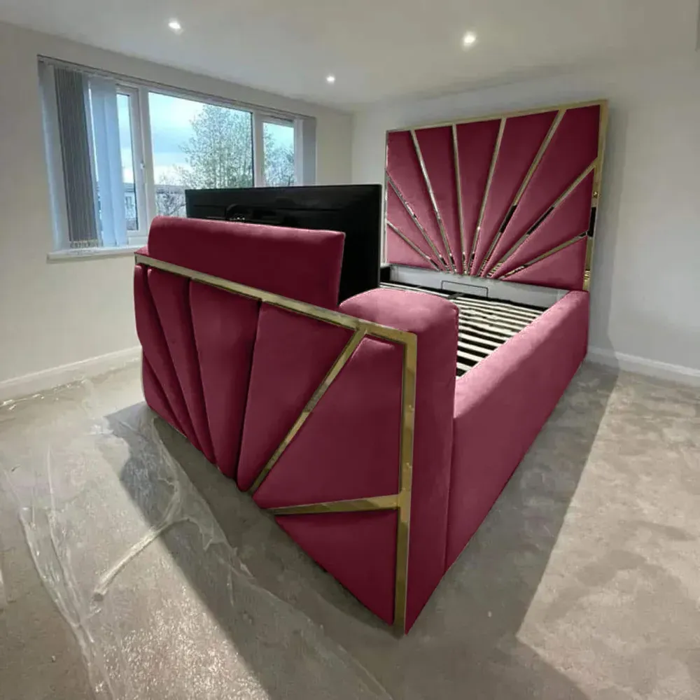 Leniva Double TV Bed Frame - Maroon, Velvet