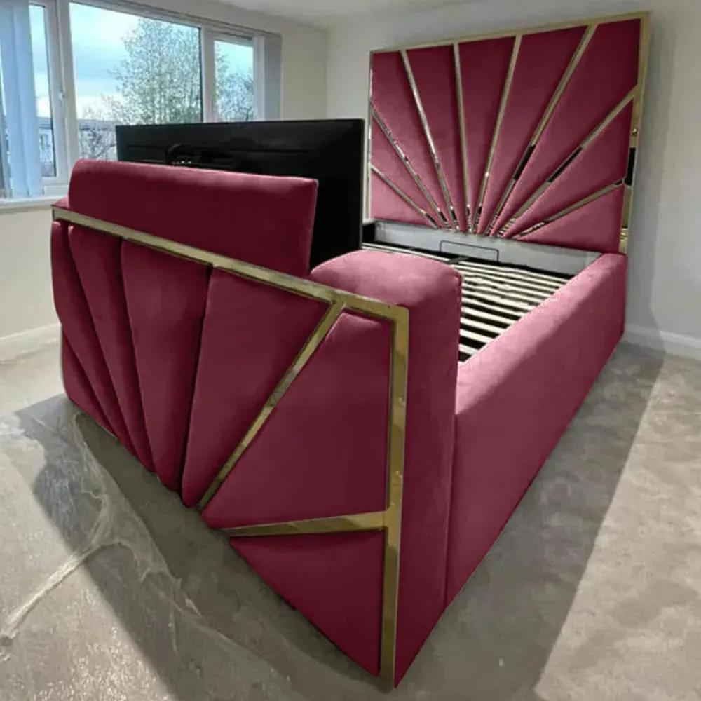 Leniva Double TV Bed Frame - Maroon, Velvet