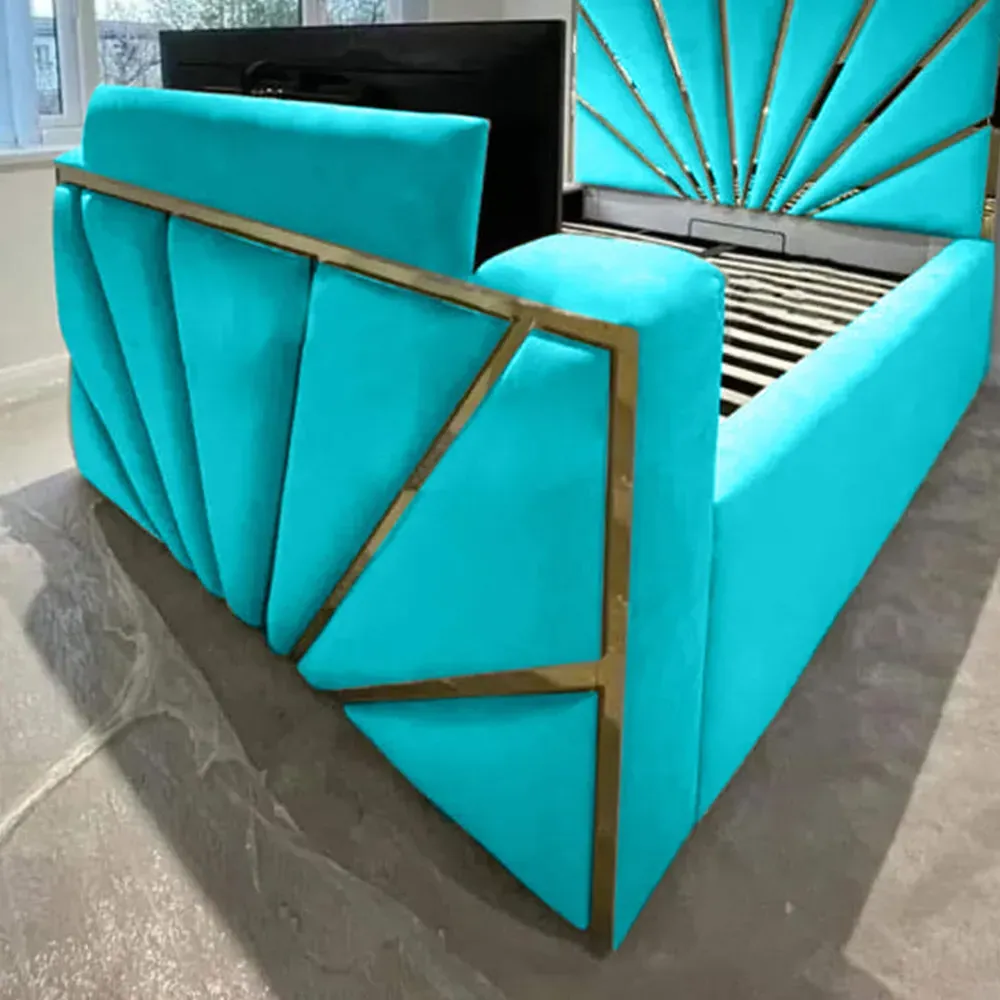 Leniva Double TV Bed Frame - Teal, Velvet